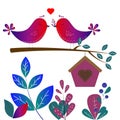 cute birds in love on a tree valentine