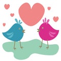 Cute birds in love  two birds opposite each other and hearts around  for a card or design for Valentine\'s day Royalty Free Stock Photo