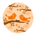 Birds with nest eggs on branch, vector illustration