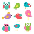 Cute birds and owls Royalty Free Stock Photo