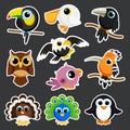 Cute birds set stickers template vector