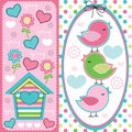 Cute birds with spring pattern illustration