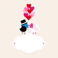 Birds Wedding On Cloud Holding Nine Heart Balloons Beige