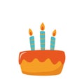 Cute birthday cake with candles. Simple vector flat style illustration