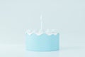 Cute birthday cake 3d rendering blue white cream color with a candle, Sweet cake for a surprise birthday, Valentine`s Day with