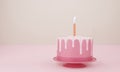 Cute birthday cake 3d rendering pink color with a candle, Sweet cake for a surprise birthday, mother`s Day, Valentine`s Day on a