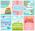 Cute Birthday card set. Vector illustration. Royalty Free Stock Photo