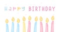 Cute birthday day greeting card with group of sweet candles, Happy birthday banner watercolor hand painting illustration isolated Royalty Free Stock Photo