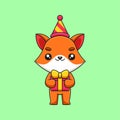 cute birthday fox cartoon mascot doodle art hand drawn concept vector kawaii icon illustration Royalty Free Stock Photo