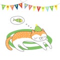 Cute birthday greeting card with a cat Royalty Free Stock Photo