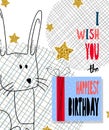 Cute Birthday greeting card handdrawn background design.