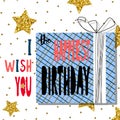 Cute Birthday greeting card handdrawn background design.