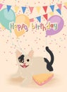 Cute birthday invitational card with a happy cat Vector