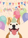 Cute birthday invitational card with a happy dog Vector