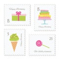 Birthday Postage Stamps Set.