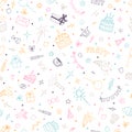 Cute birthday seamless pattern. Hand drawn party theme. Doodle background. Happy Birthday Royalty Free Stock Photo