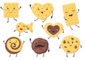 Cute biscuit characters vector illustrations set