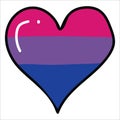 Cute bisexual heart cartoon illustration motif set. Hand drawn isolated pride flag elements clipart for LGBTQ blog, love