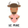 Cute bison Valentine card Royalty Free Stock Photo