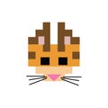 Cute 8 bit kitty cat face vector illustration. Pixel pet clipart