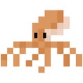 Cute 8 bit octopus illustration. Retro game sealife vector. Pixel cephalopod clipart