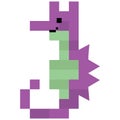 Cute 8 bit seahorse vector illustration. Sealife pixel clipart. Ocean animal