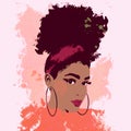 Cute black African American girl or woman with high puff Afro hair style and make up