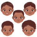 Cute Black Baby Boy Face Collection, American African Cartoon Character Vector