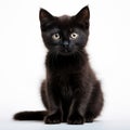 Cute black baby cat looking at the camera, isolated on white background Royalty Free Stock Photo