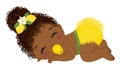 Vector Cartoon Afro Girl in Yellow Ruffled Diaper