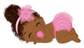 African American Baby Girl Wearing Pink Ruffled Diaper and Floral Headband