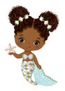 African American Cute Little Mermaid with Starfish