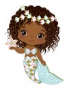 African American Cute Little Mermaid with Starfish Royalty Free Stock Photo