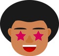 Cute black boy with stars in the eyes. Black boy avatar. Black boy emoji.