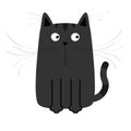 Cute black cartoon cat. Big moustache whisker. Funny character. White background. . Flat design.