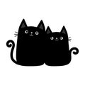 Cute black cat boy and girl couple. Kitten hugging. Cartoon character. Big mustache whisker. Funny character set. Happy family. Royalty Free Stock Photo