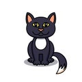 Cute black cat, cartoon linear art, animal sketch. Vector illustration of little smile beautiful kitten, flat outline