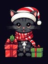 Cartoon black cat with Christmas gifts Royalty Free Stock Photo