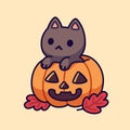 Cute black cat in Halloween pumpkin Royalty Free Stock Photo