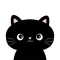 Cute black cat head face silhouette. Cartoon baby character. Pink nose, ears. Kawaii pet animal. Funny kitten. Sticker print. Flat