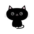 Cute Black Cat Icon. Funny Cartoon Character. Kawaii Animal. Tail, Whisker, Big Eyes. Kitty Kitten. Baby Pet Collection. White Bac