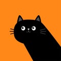 Cute Black Cat Kitten Face Head Body In The Corner. Kawaii Baby Pet Animal. Cartoon Character. Notebook Cover, Tshirt, Greeting