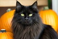 Cute Black Cat with Pumpkins Royalty Free Stock Photo