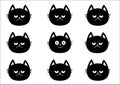 Cute black cat set. Emotion collection. Happy, smiling and sad, angry kitten head face. Optimist pessimist. Funny cartoon characte Royalty Free Stock Photo