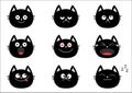 Cute black cat set. Emotion collection. Happy, surprised, crying, sad, angry, smiling. Funny cartoon characters. White background. Royalty Free Stock Photo