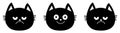 Cute black cat set line. Emotion collection. Happy, smiling and sad, angry kitten head face. Optimist pessimist. Funny cartoon