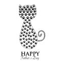 Cute black cat. Cat silhouette with paw print. Happy Father`s Day greeting card