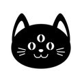 Cute black cat with three eyes. Flat design for poster or t-shirt. Vector illustration