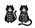 Cute black cats with lettering. A house without a cat is just a house. Trendy print for posters, cards, t shirts