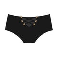 Cute black female panties with laces. Trendy thongs icon. Women underwear element. Feminine symbol, sensuality cloth